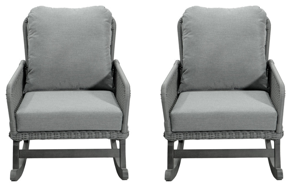 GDF Studio Outdoor PE Rattan Rocking Chair With Cushions, Gray, Set of 2