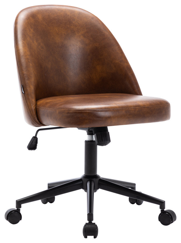 Chic Minimalist Desk Chair, Yellowish Brown-Pu Leather