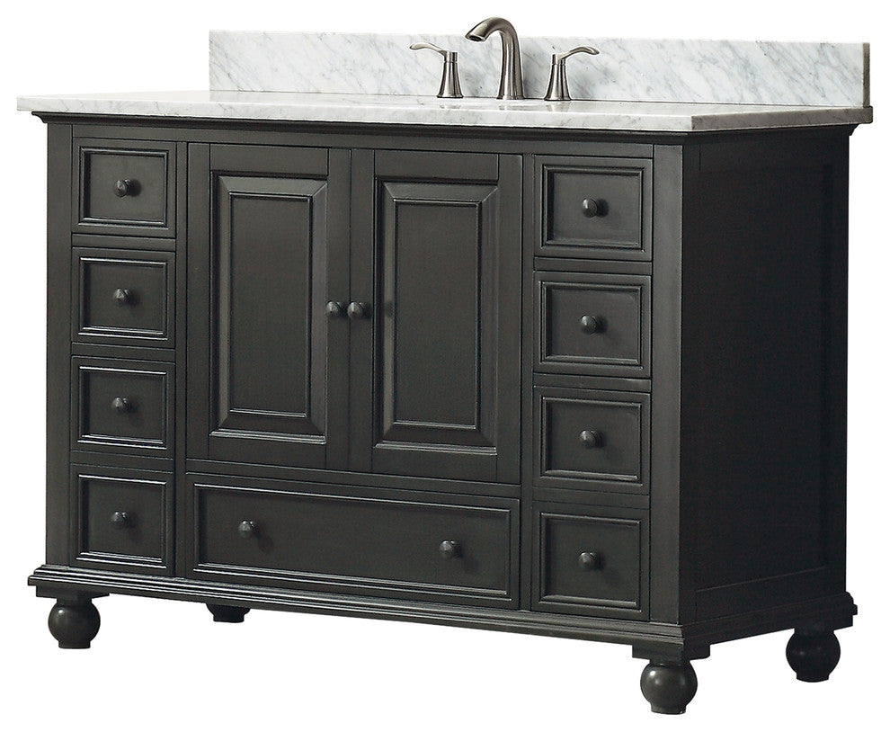 Avanity Thompson 49" Vanity, Charcoal Glaze Finish, Carrera White Marble Top
