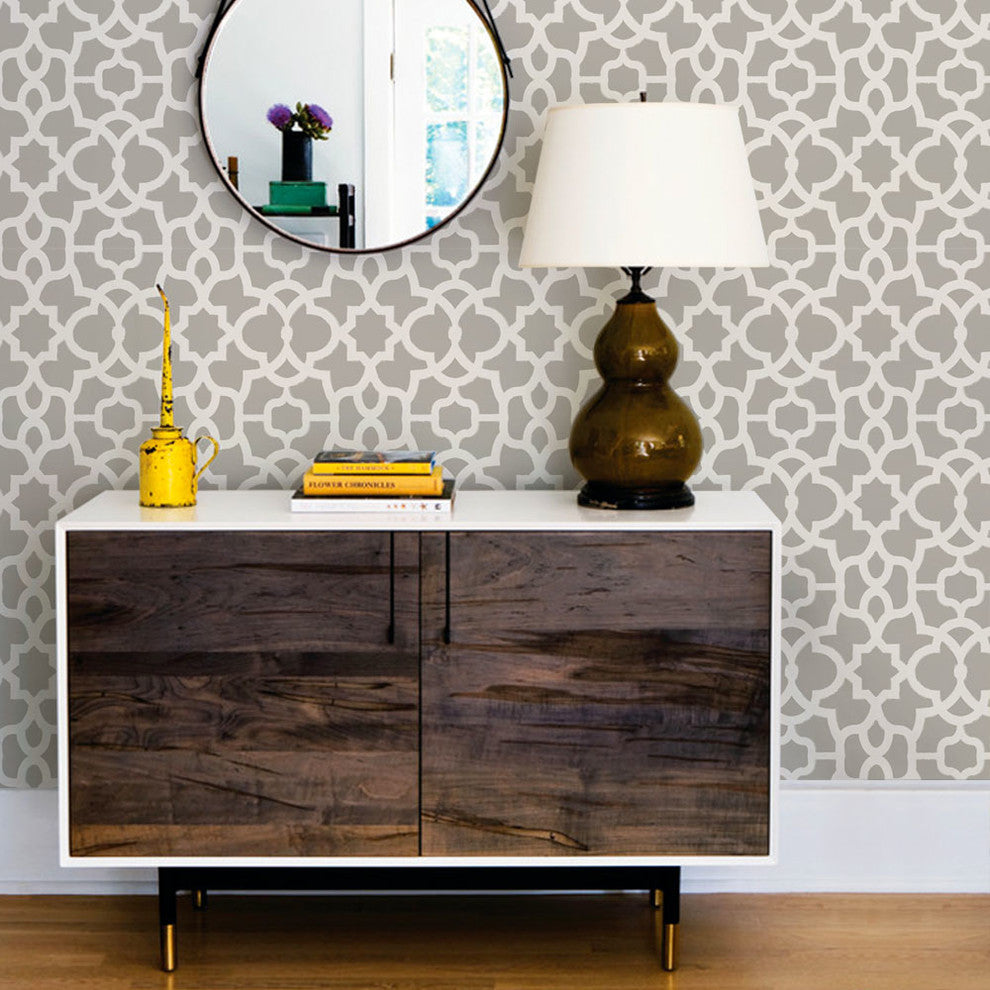 Trellis Peel and Stick Vinyl Wallpaper, Warm Gray, 24"w X 60"h