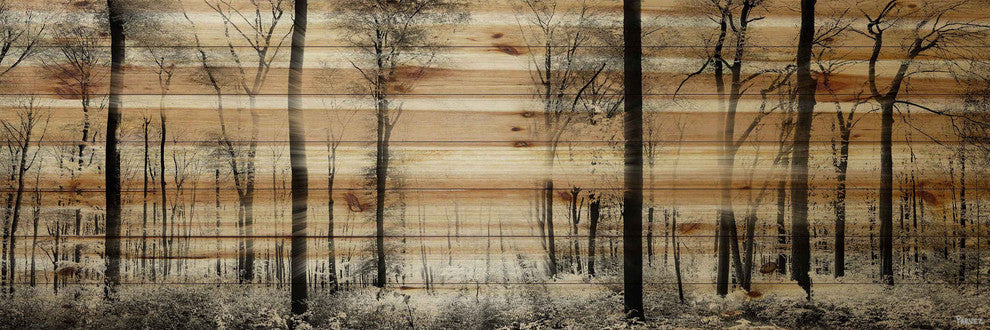 "Panoramic Forest" Painting Print on Natural Pine Wood, 60"x20"
