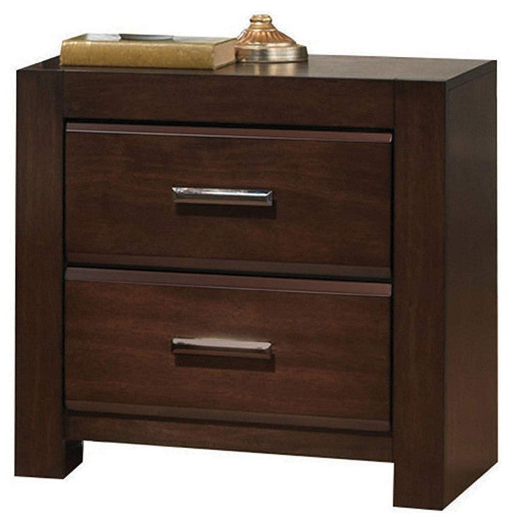 Benzara BM185433 Wooden Two Drawer Nightstand In Walnut Finish
