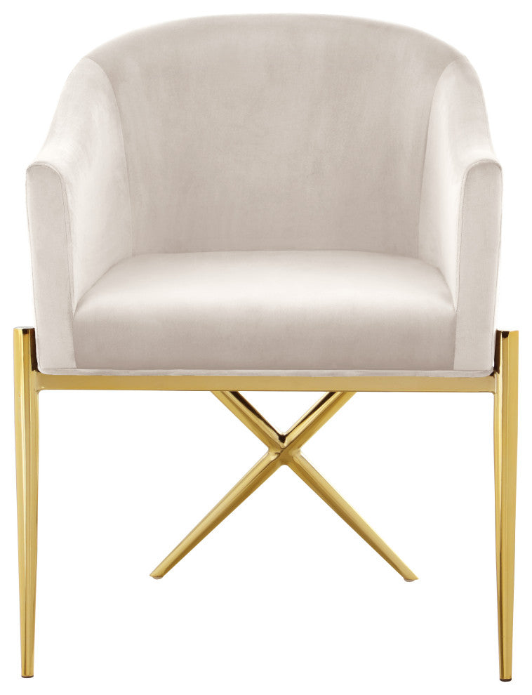 Xavier Velvet Dining Chair, Cream, Gold Legs