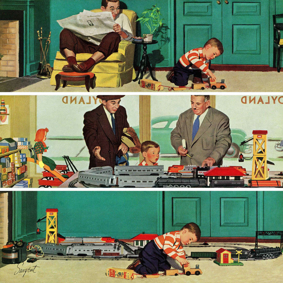 "New Toy Train" Painting Print on Canvas by Richard Sargent