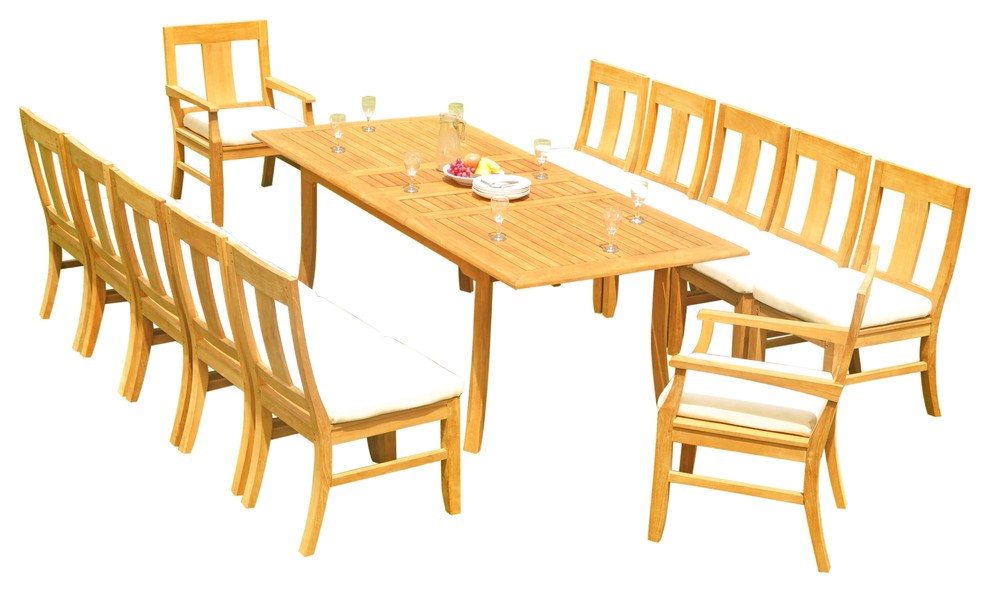13-Piece Outdoor Teak Dining Set, 94" Rectangle Extension Table, 12 Osbo Chairs