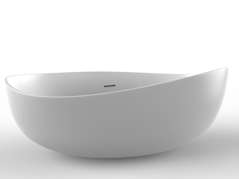 CastelloUSA Newport 71" Solid Surface Stone Resin Freestanding Bathtub, White
