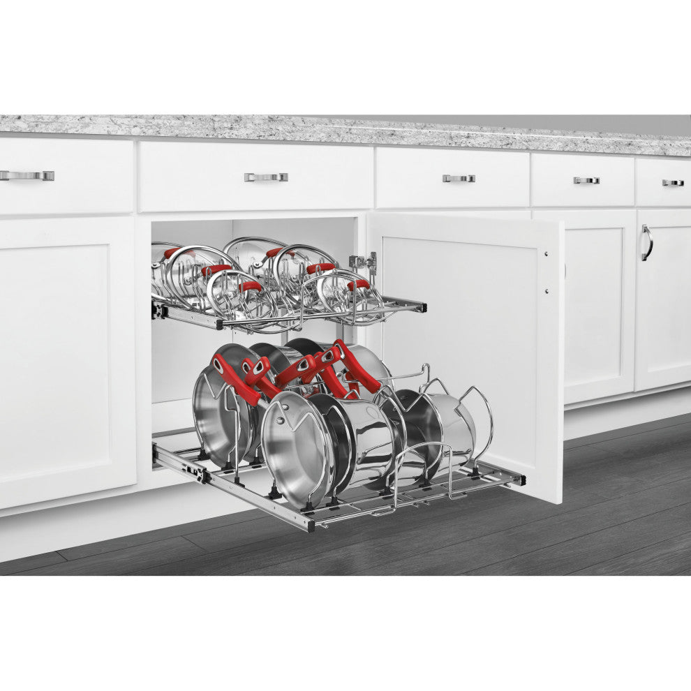 Two-Tier Steel Wire Pull Out Cookware Cabinet Organizer, 20.75"