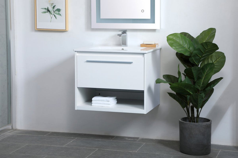 24" Single Bathroom Floating Vanity, White