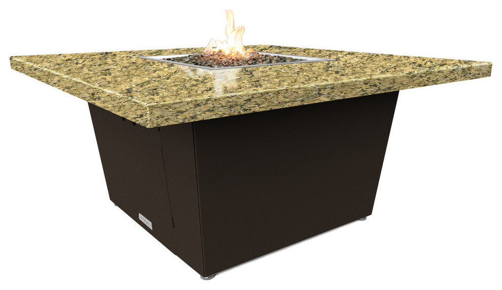 Square Fire Pit Table, 44x44, Chat Height, Propane, Santa Cecilli Top, Bronze