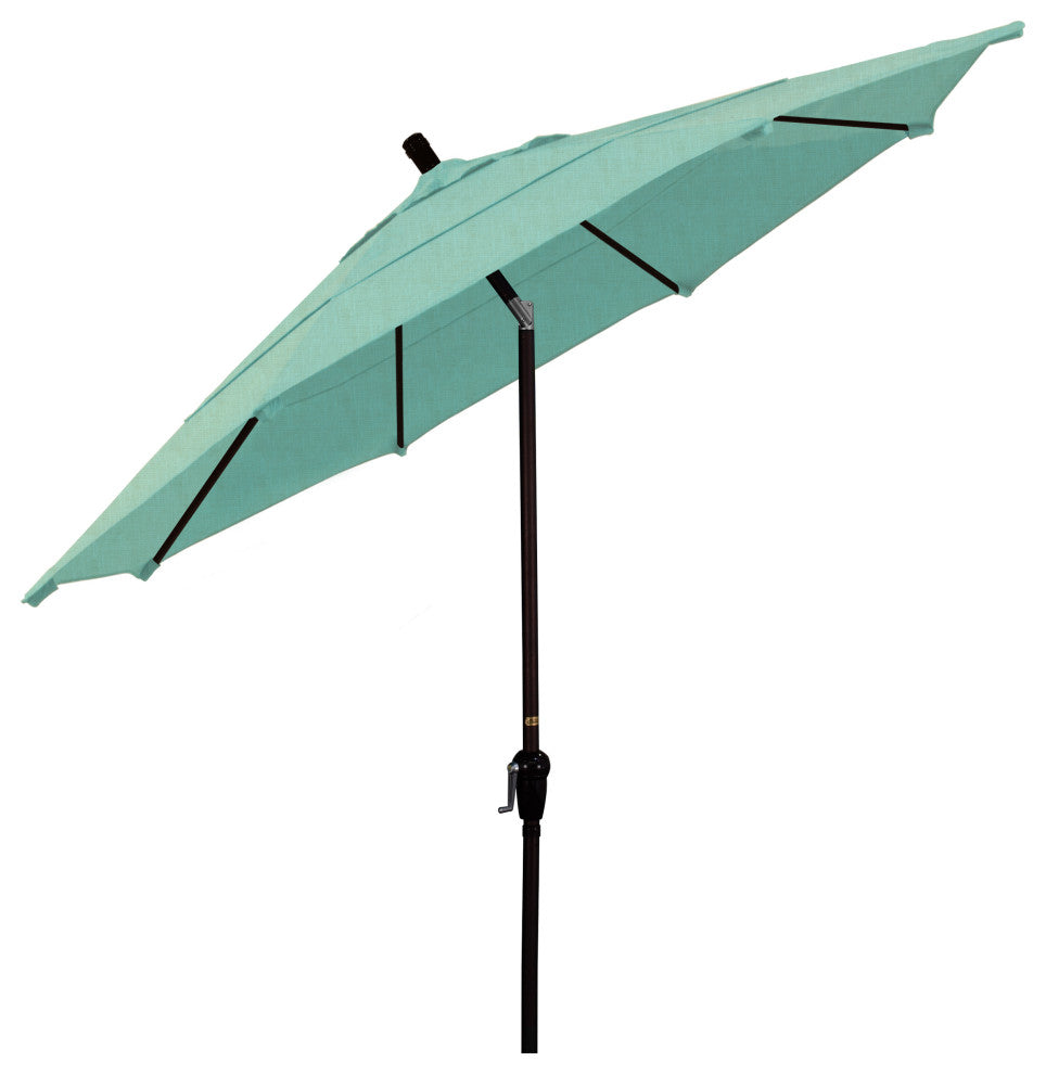 11' Bronze Auto-Tilt Crank Lift Aluminum Umbrella, Sunbrella, Spectrum Mist