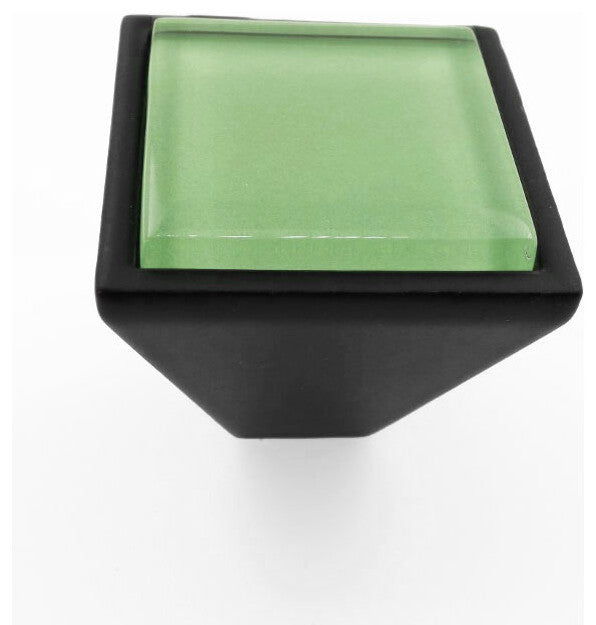 Light Fern Green Crystal Glass Black Metal Square Frustum Knob