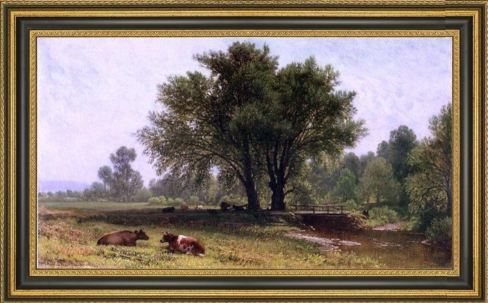 Aaron Draper Shattuck Landscape With Cows Framed Premium Canvas Print, 14"x28"