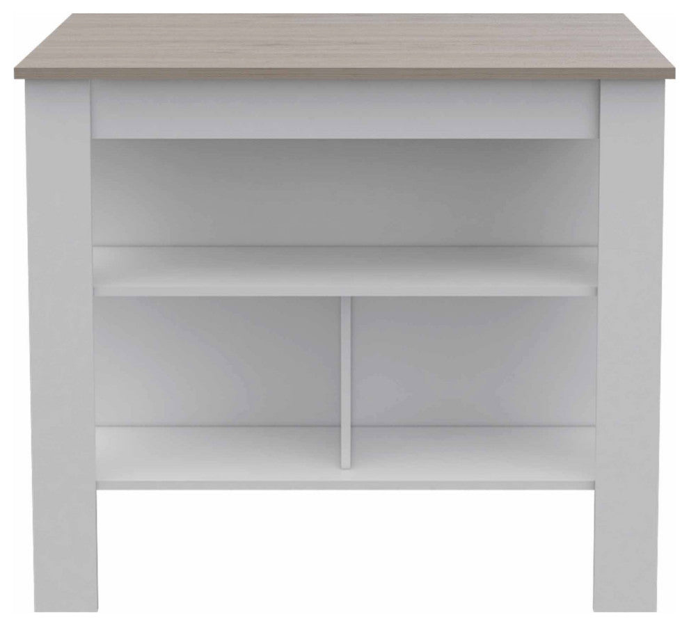 FM FURNITURE Brooklyn Surface Kitchen Island with Three Concealed Shelves