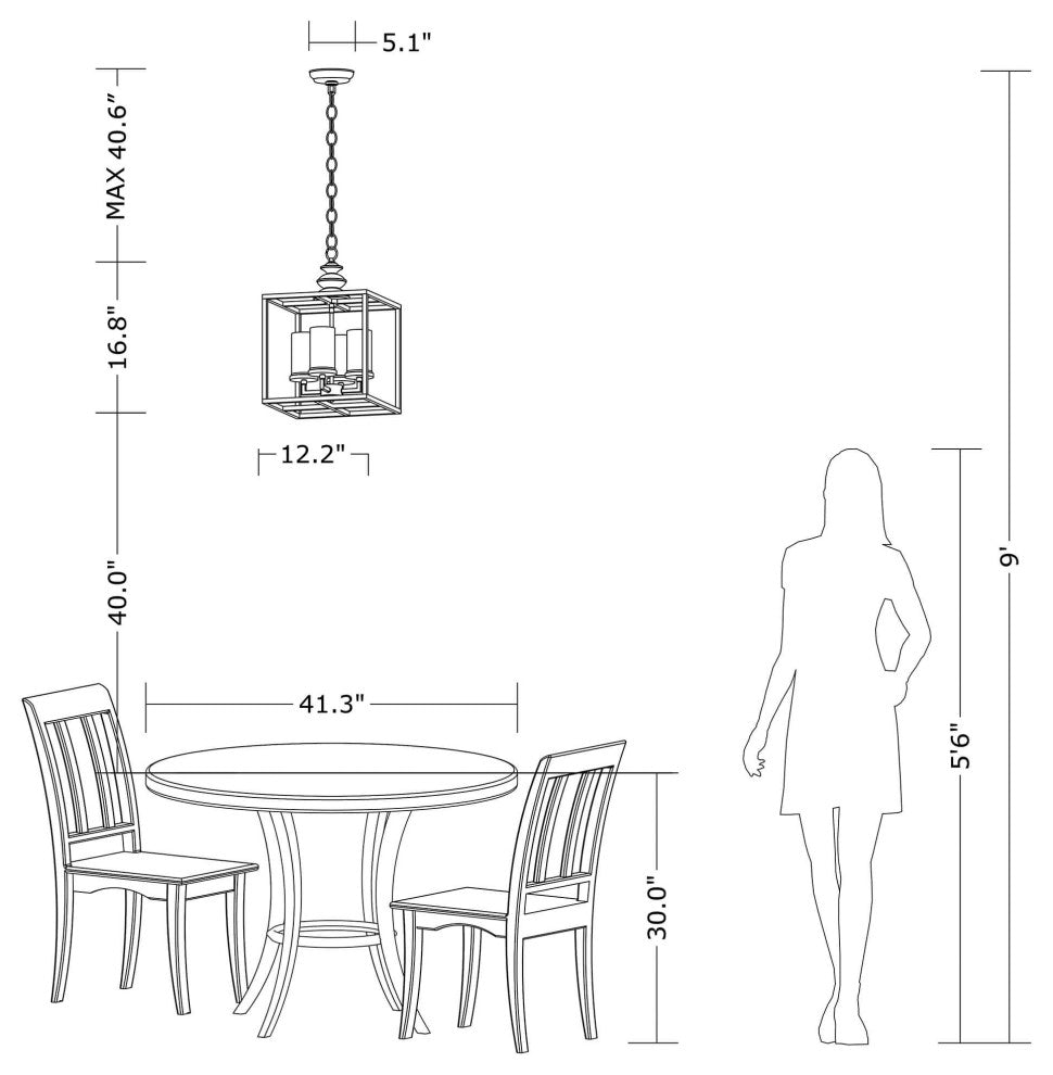 Iris 4-Light Antique Black Lantern Chandelier With Clear Glass Cylinders