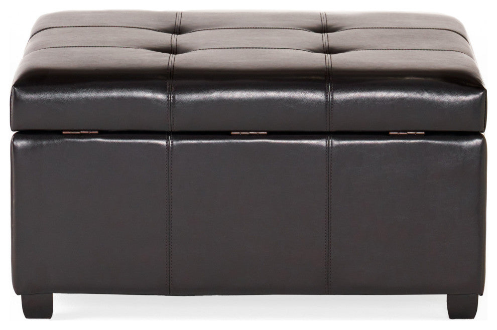 GDF Studio Carlyle Fabric Storage Ottoman, Espresso Leather