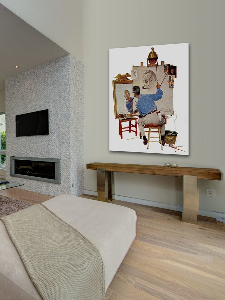 "Triple Self Portrait" Painting Print on Canvas by Norman Rockwell