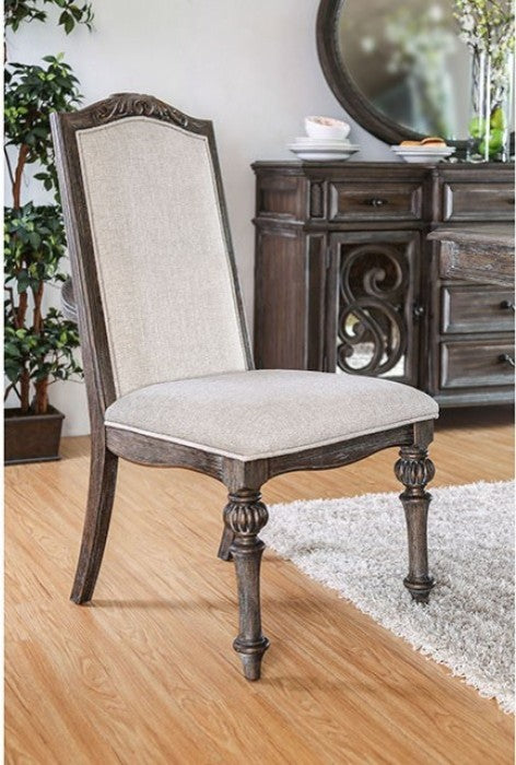 Benzara BM166216 Fabric Seat and Back Side Chair, Rustic Brown, Set of 2