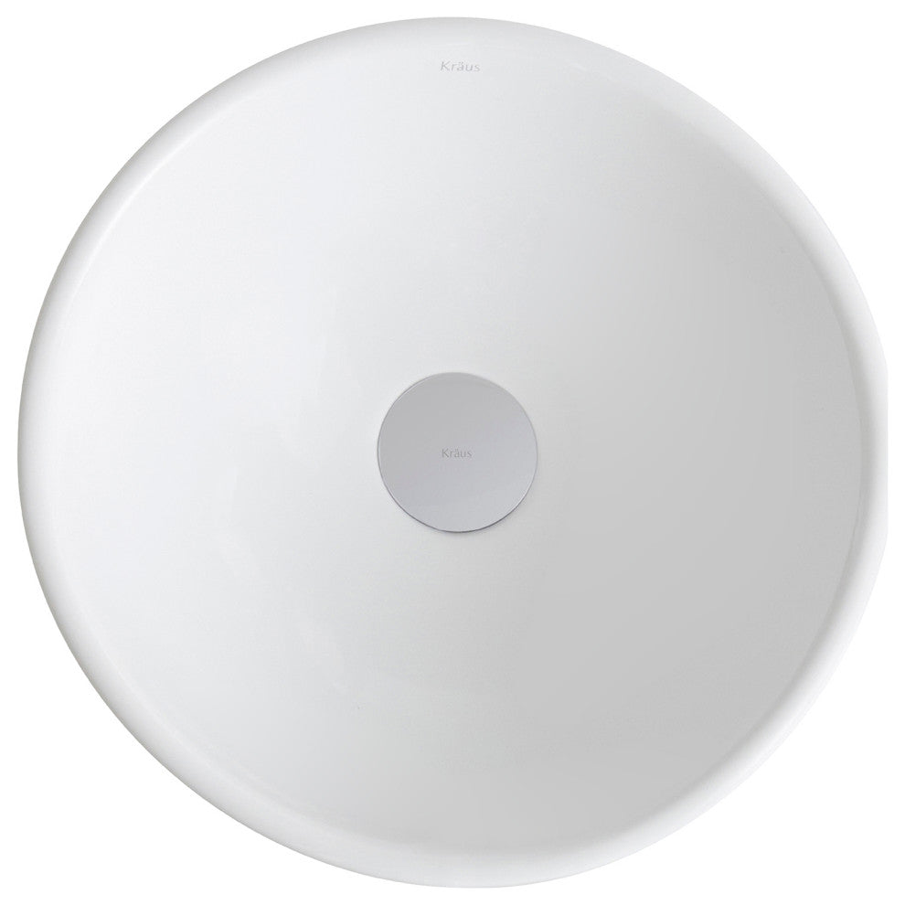 Elavo Ceramic Round Vessel White Sink, PU Drain Chrome