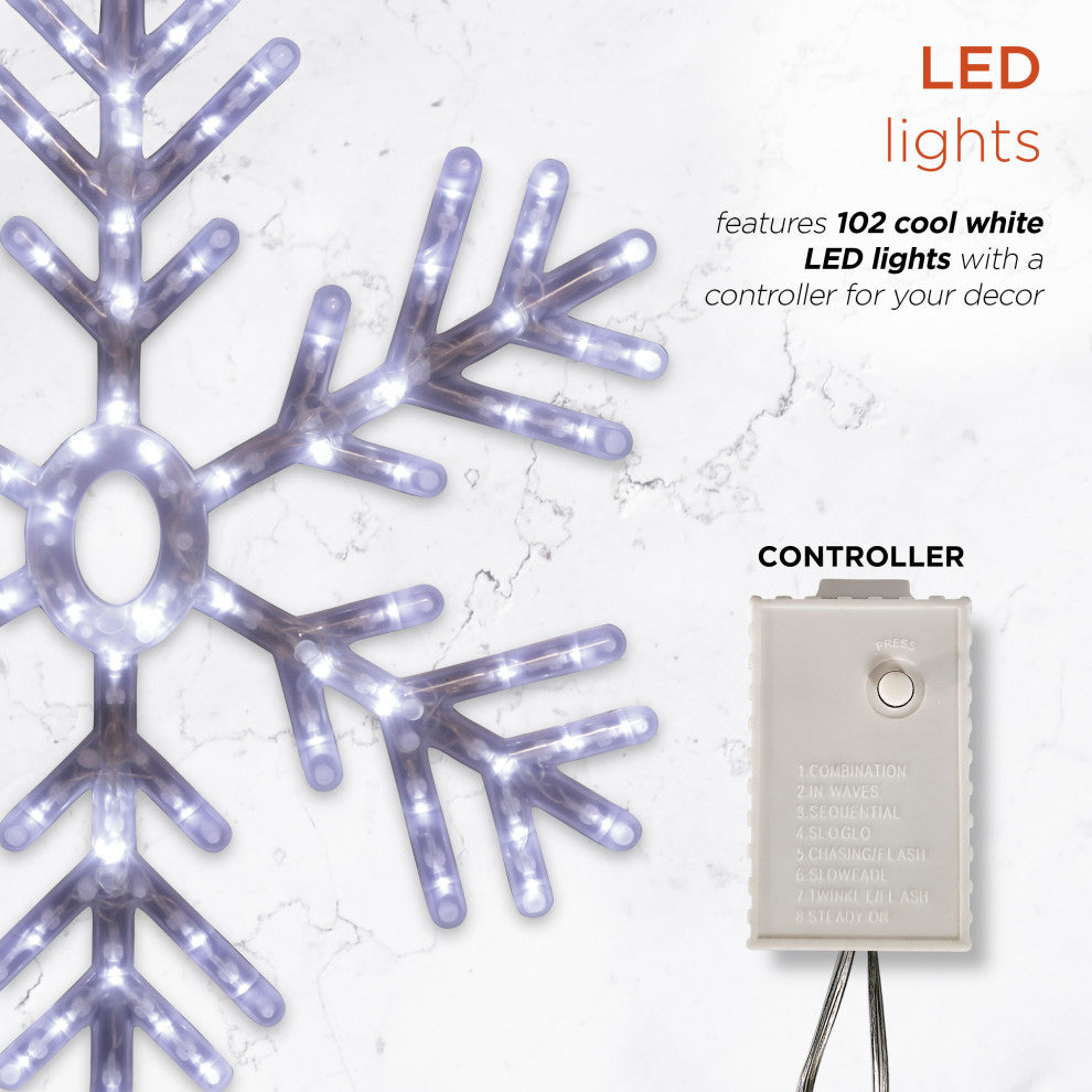 24"H Indoor/Outdoor Hanging Snowflake Decoration with LED Lights