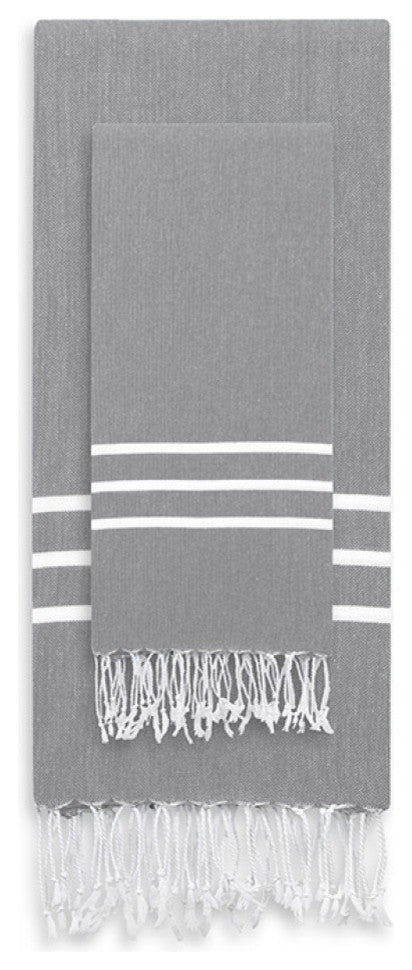 Alara  Turkish Pestemal Hand Towels, Set of 2, Gray, F