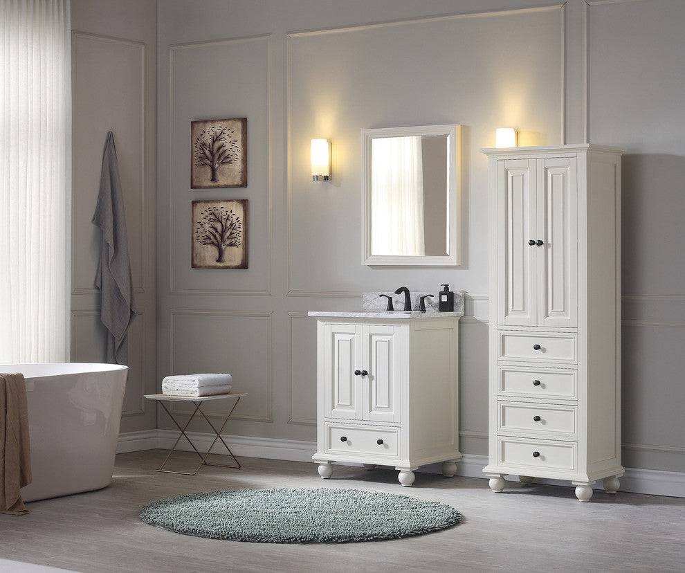 Avanity Thompson 25" Vanity, French White Finish, Carrera White Marble Top