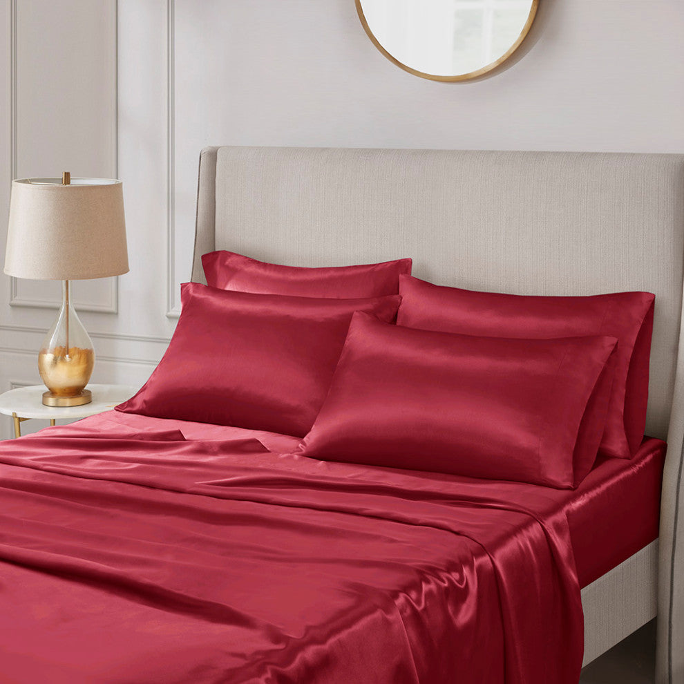 Madison Park Essentials Satin Luxury 6 PC Sheet Set, Red