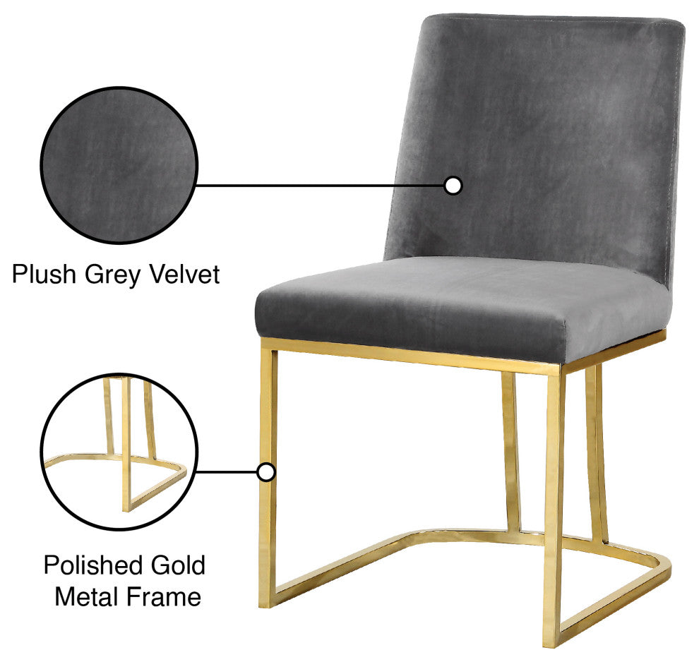 Heidi Velvet Dining Chairs, Set of 2, Gray