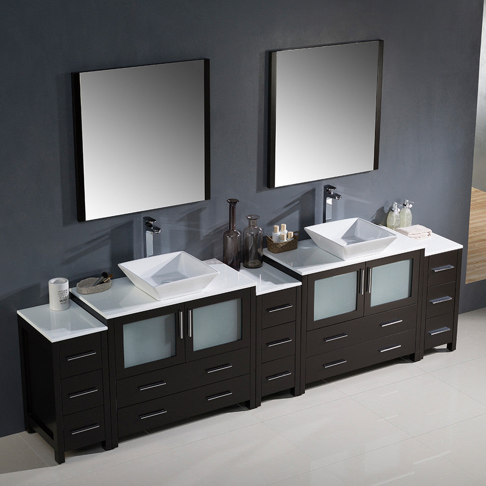 Torino 108" Espresso Modern Double Sink Bathroom Vanity -Faucet FFT3112CH