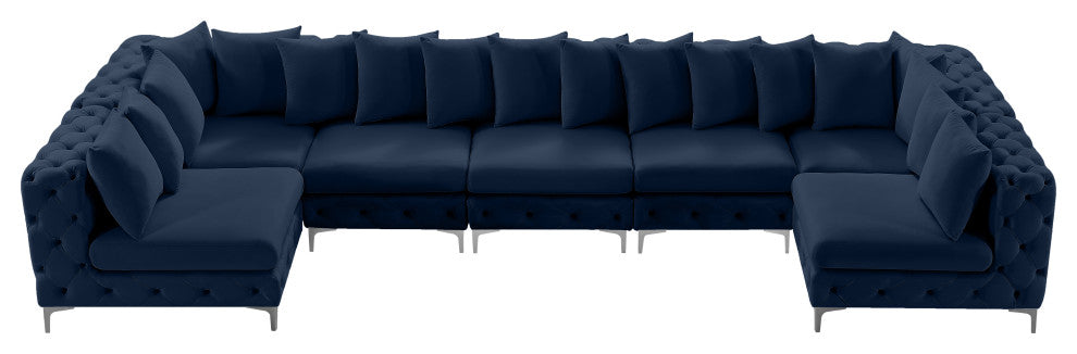 Tremblay Velvet Upholstered 7-Piece Modular U-Shaped Sectional, Navy