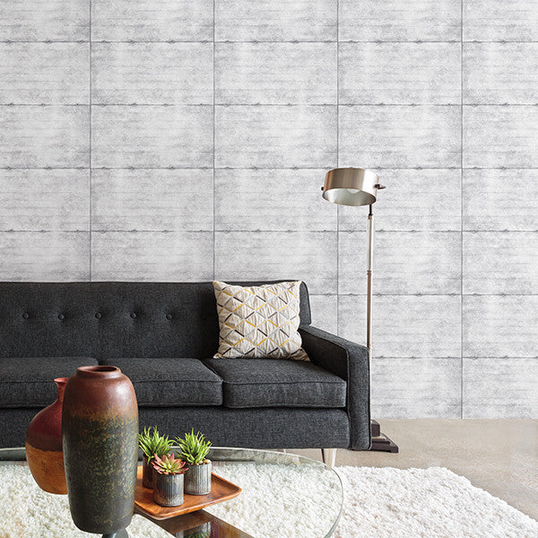 Concrete Industrial Grid Wallpaper, Neutral Gray, Sample