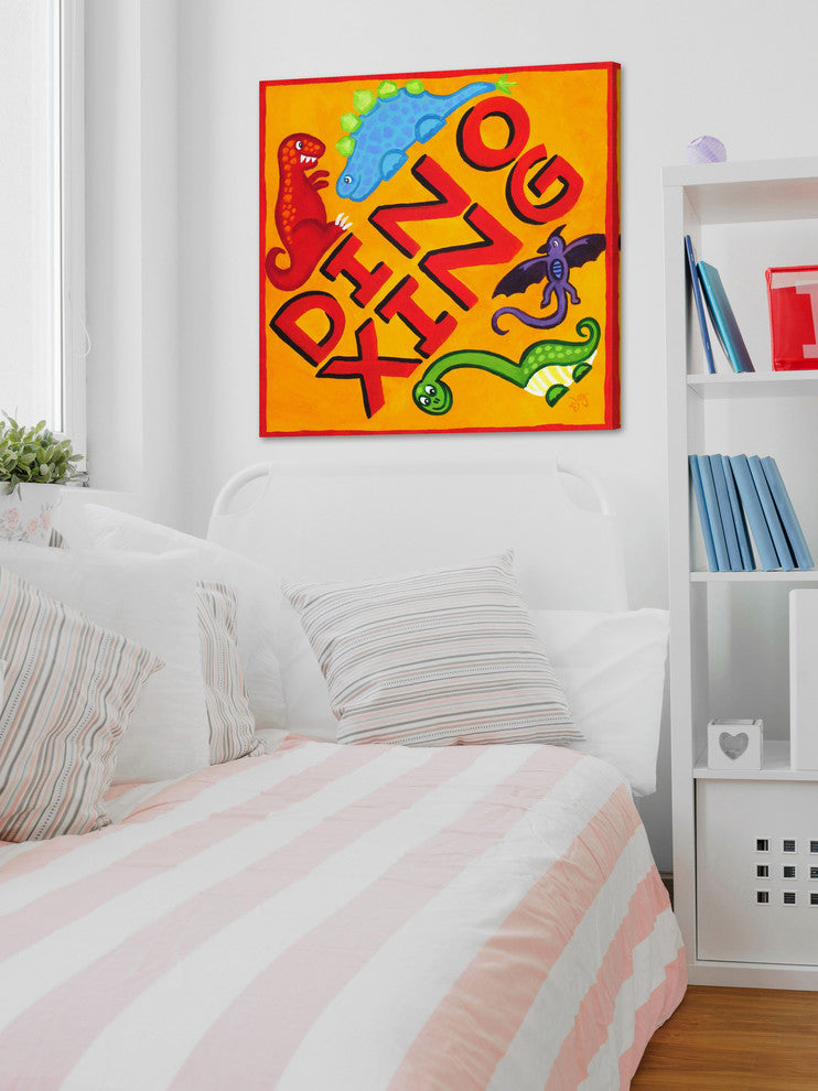 "Dino Crossing" by Nicola Joyner Painting Print Wrapped Canvas, 40x40