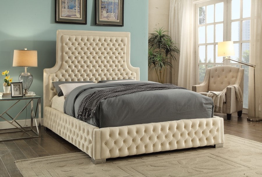 Sedona Velvet Upholstered Bed, Cream, King