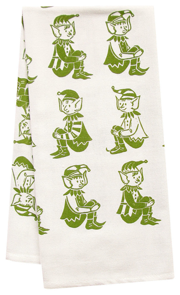 Organic All Over Elf Print Tea Towel