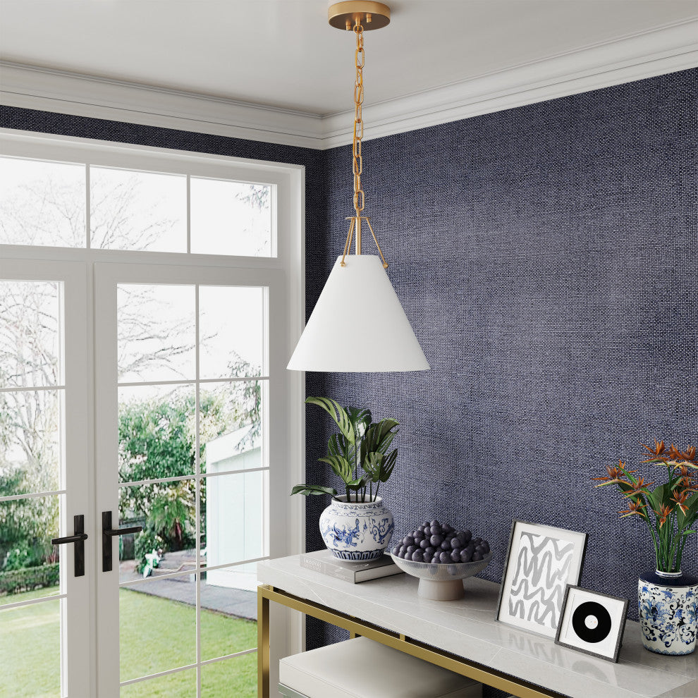 Modern Gold 1-Light Pendant Light Fixture with White Metal Shade