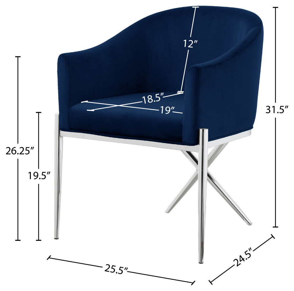 Xavier Velvet Dining Chair, Navy, Chrome Legs