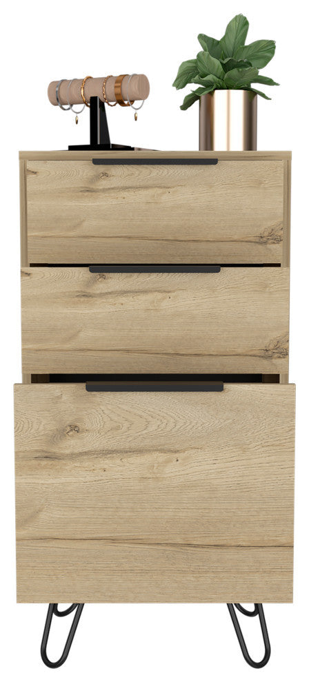 London Dresser with 3 Drawers, Superior Top, and Hairpin Legs, Light Oak
