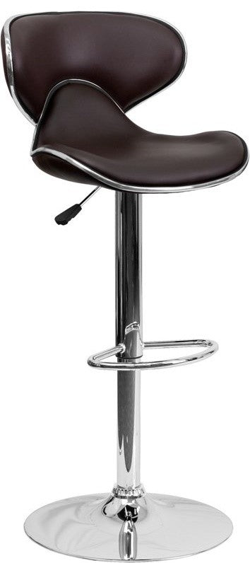 Estella Mid-Back Deep Curved Brown Vinyl Swivel Adjustable Barstool