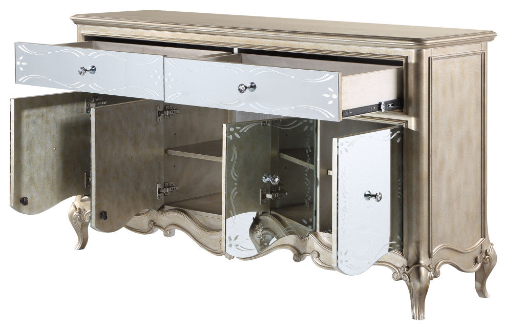 Esteban Server, Mirrored and Antique Champagne