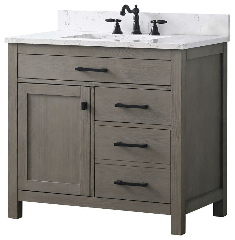 Jasper 36" Bathroom Vanity, Textured Gray, Ariston White Engineered Stone Top