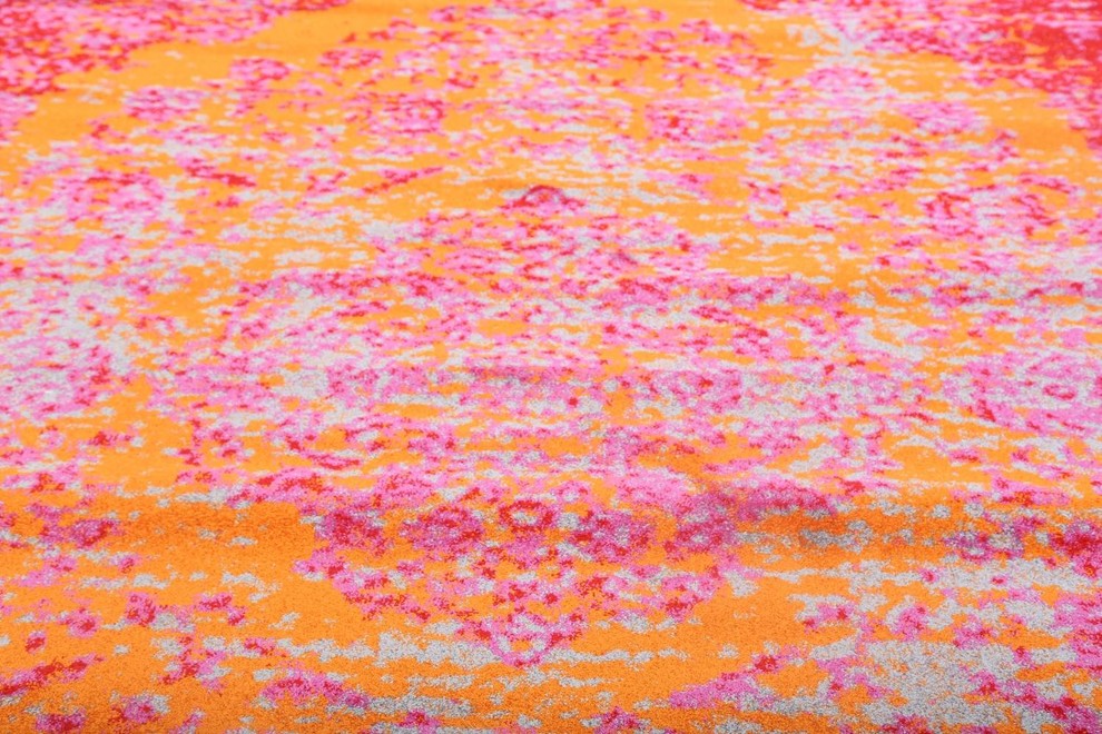 Agra All-Over Machine Made Turkish Oriental Distressed Area Rug Overdyed, Orange