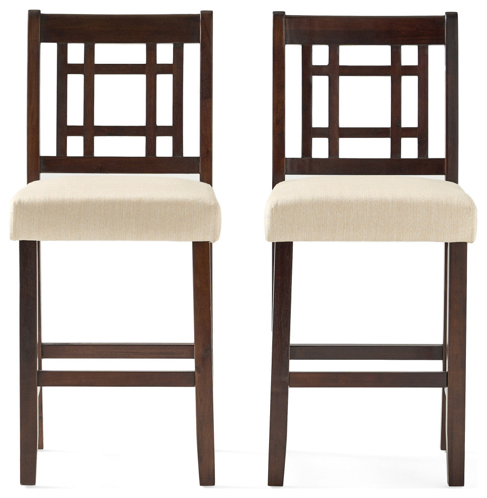 GDF Studio Etodens Mahogany Acacia Counter Stool with Beige Cushions, Set of 2