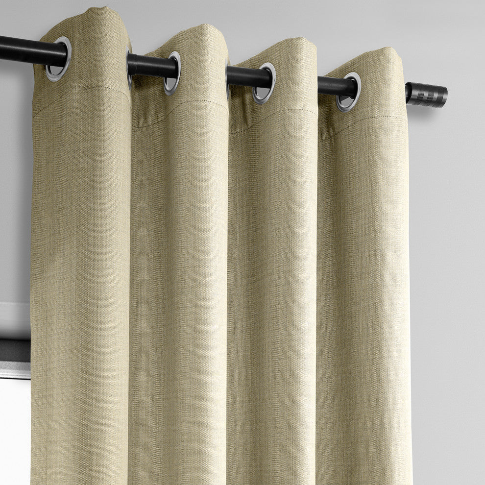 Faux Linen Grommet Room Darkening Curtain Single Panel, Thatched Tan, 50w X 84l