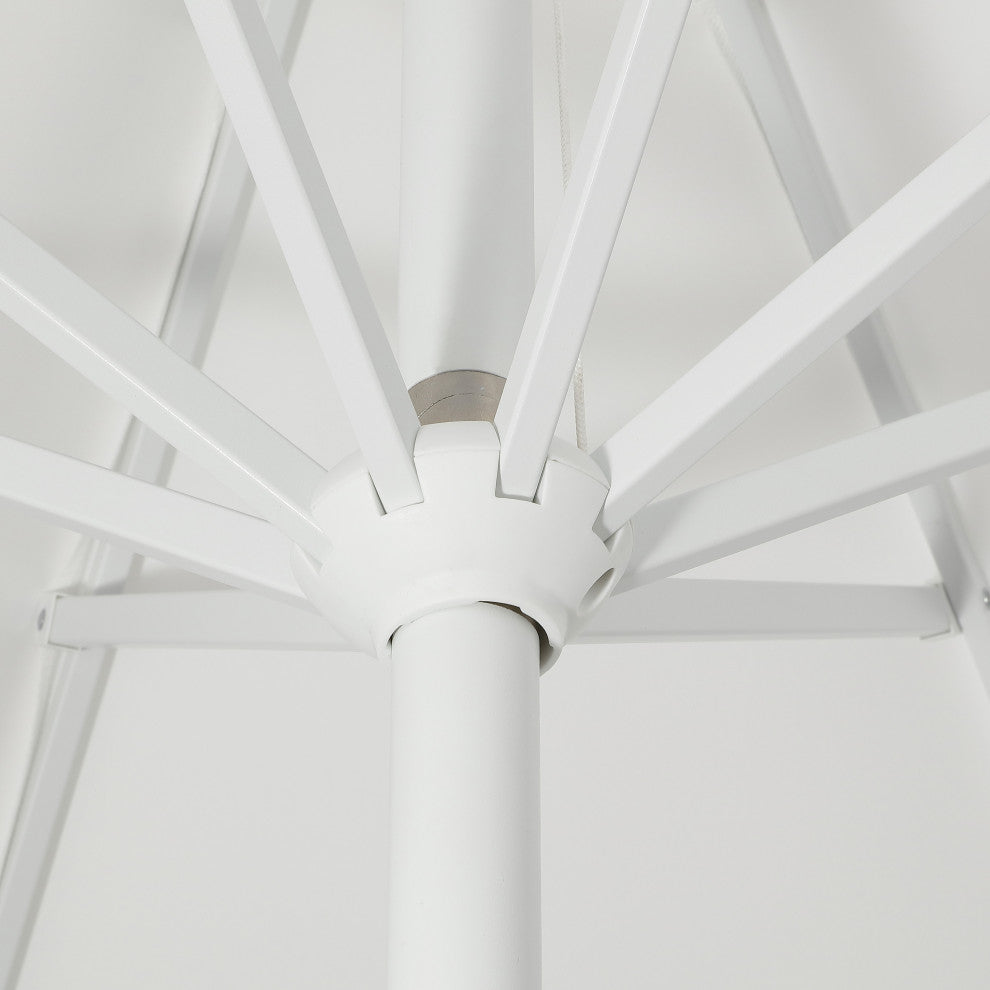 9ft Fringe Patio Umbrella Auto-Tilt, Crank, White, 107L x 107W x 99H