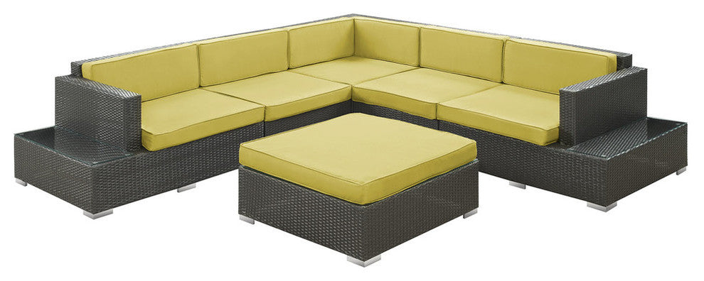 Modern Outdoor Patio Rattan and Wicker 6-Piece SetSectional Set, Peridot