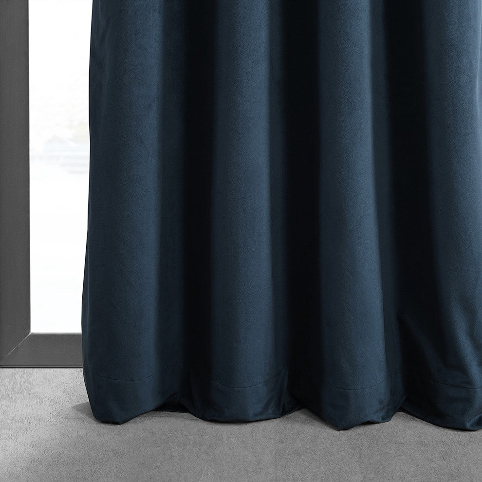 Signature Midnight Blue Grommet Blackout Velvet Curtain Single Panel, 50"x120"