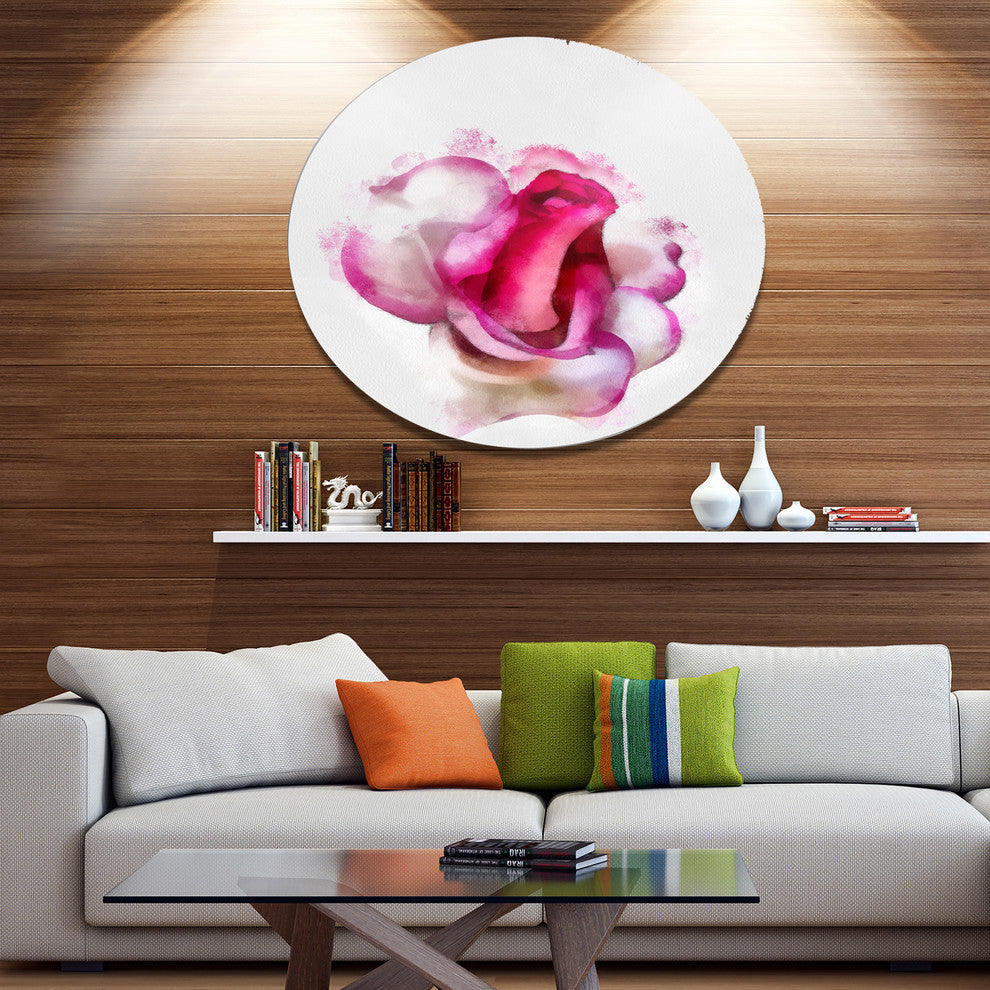Red Rose With White Watercolor, Floral Disc Metal Wall Art, 11"
