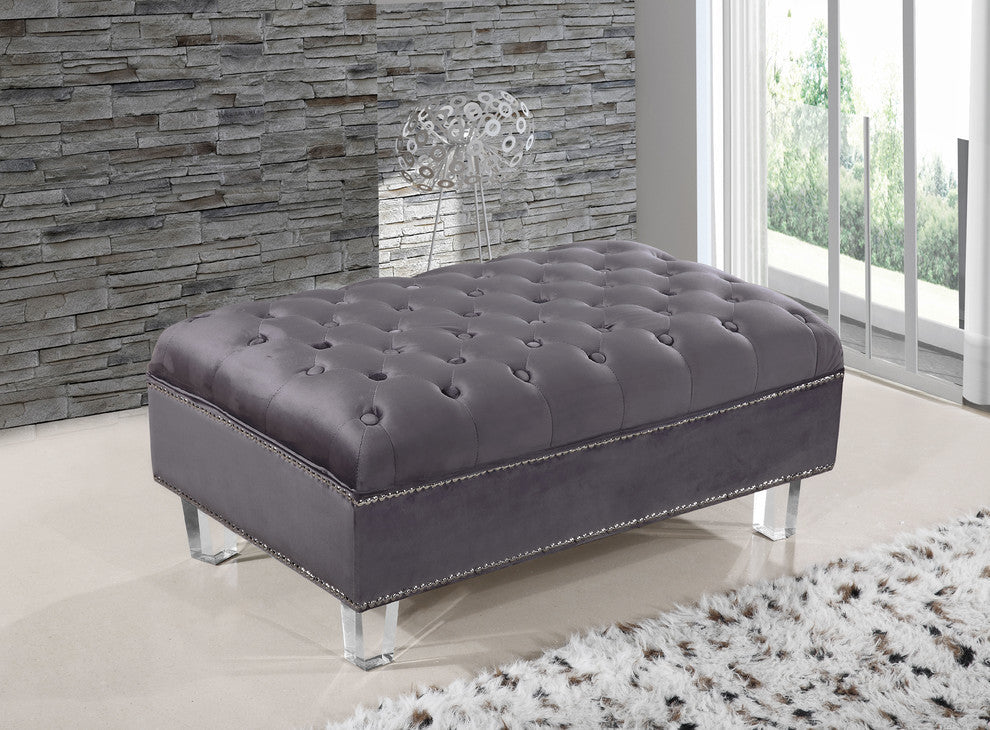 Lucas Velvet Upholstered Ottoman, Gray