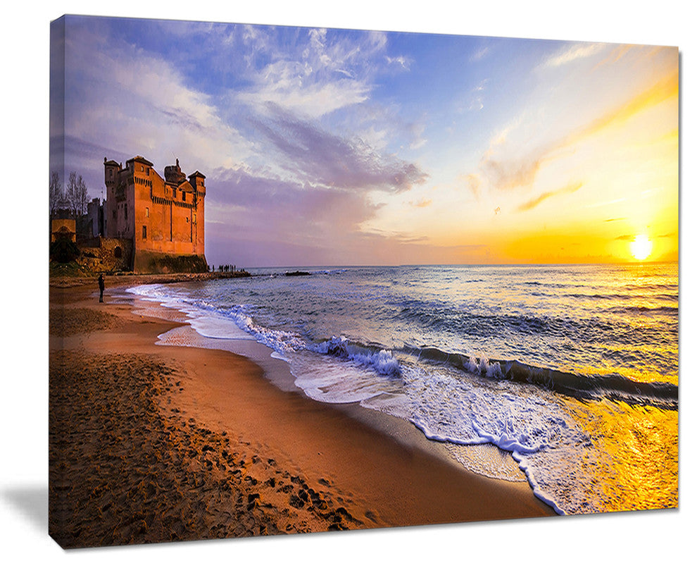 "Castle Santa Severa Over Sunset Italy" Seascape Wall Art, 20"x12"