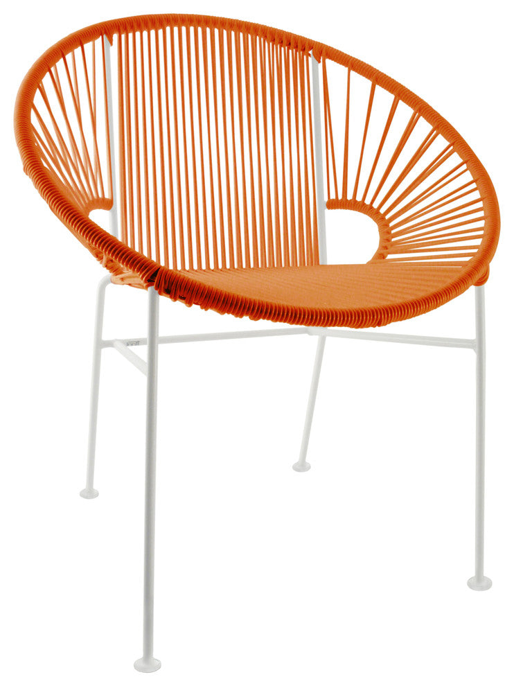Concha Indoor/Outdoor Handmade Dining Chair, Orange Weave, White Frame