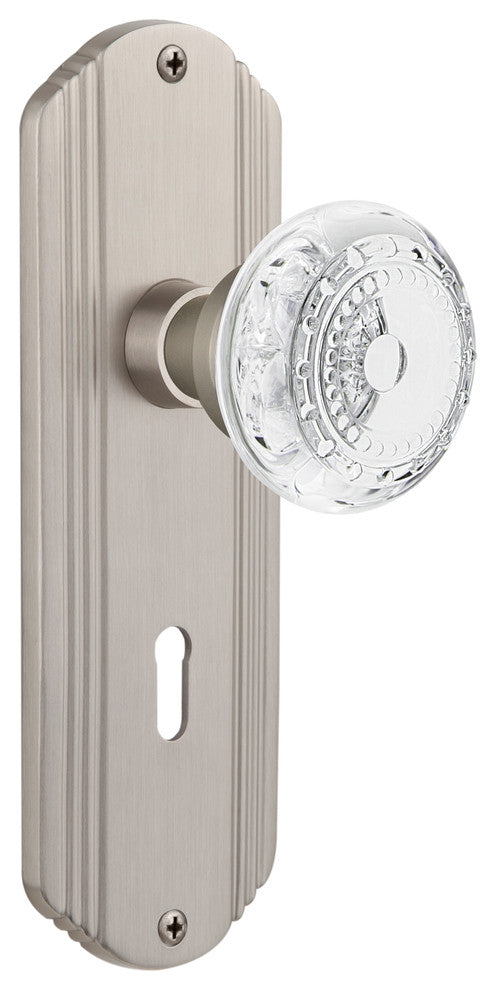 Deco Plate Double Dummy With Keyhole Crystal Meadows Knob, Satin Nickel, DECCME